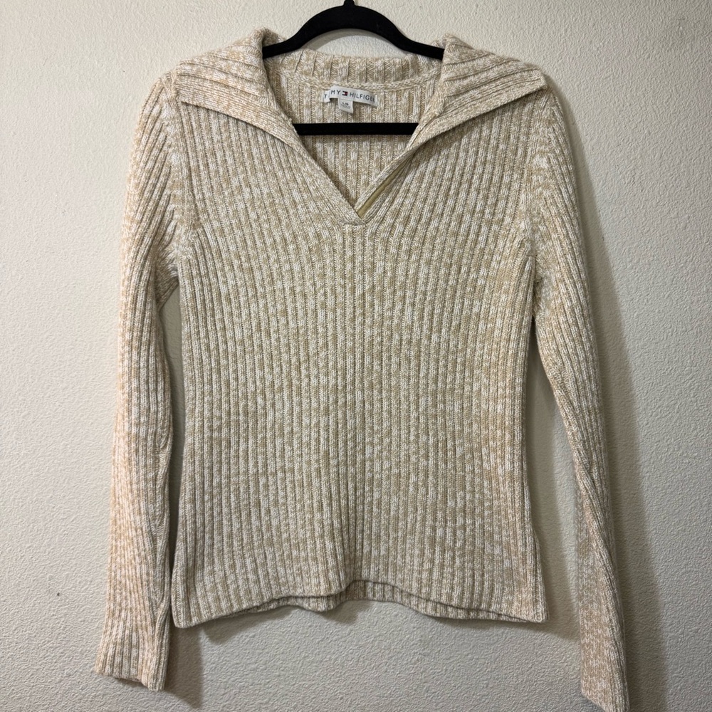 Tommy Hilfiger Beige Cable Knit Sweater Vintage